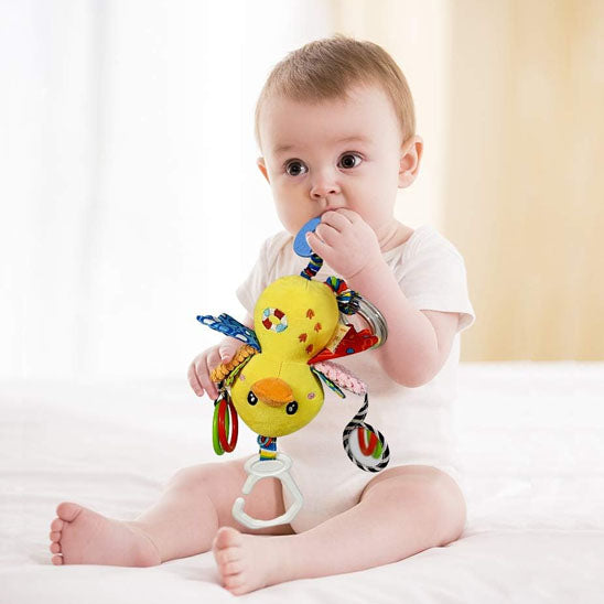 hochet bebe  peluche doux avec poignée de support pour voiture et  poussette bébé